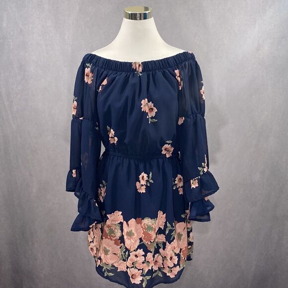 Hint of Blush Floral Off-Shoulder Mini Dress - Picture 1 of 9
